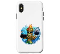 Carcasa para iPhone X/XS Tiki Man Shark Selfie - Funny Island Ocean Vibes Tropical