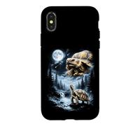 Carcasa para iPhone X/XS Tortuga Sulcata Aullando a la Luna 90's Retro