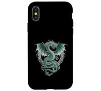 Carcasa para iPhone X/XS Tribal Irlandés Verde Celta Nudo Fantasía Celta Dragón Cottage