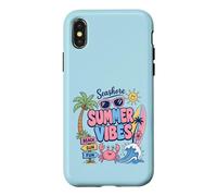 Carcasa para iPhone X/XS Tropical Summer Vibes Cangrejo Tabla de Surf Playa Palmera Gráfico