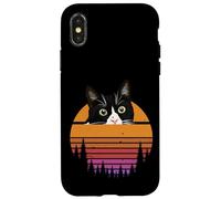 Carcasa para iPhone X/XS Tuxedo Cat Retro 70s Sunset Vintage Cat Lover