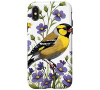Carcasa para iPhone X/XS Un jilguero Oriental rodeado de Flores violetas comunes