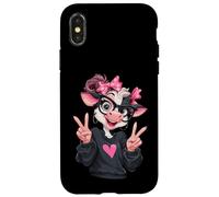 Carcasa para iPhone X/XS Vaca Chica Doble Signo de Paz Kawaii Granja Pop gráfico juguetón