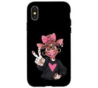 Carcasa para iPhone X/XS Vaca Chica Signo de Paz Kawaii Granja Animal Pop Gráfico Divertido