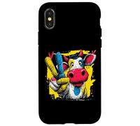 Carcasa para iPhone X/XS Vaca Signo de Paz Retro Pop Granja Personaje gráfico Gesto