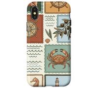 Carcasa para iPhone X/XS Vintage Nautical Sea Pattern Coastal Beachy Summer Stamps