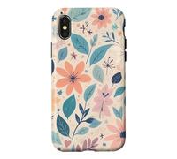 Carcasa para iPhone X/XS Vintage Retro Groovy Wildflowers Floral Beige Hoja Crema