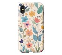 Carcasa para iPhone X/XS Vintage Retro Groovy Wildflowers Floral Beige Hoja Crema