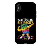 Carcasa para iPhone X/XS Want To See MY Six Pack Funny Blocks Bricks Master Builder
