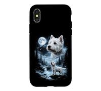 Carcasa para iPhone X/XS West Highland White Terrier Howling to The Moon Retro 90