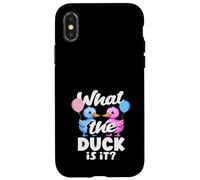 Carcasa para iPhone X/XS What The Duck Is It Funny Gender Reveal - Globos de Juego de Palabras