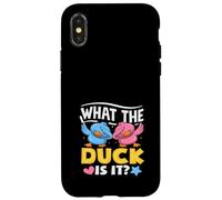 Carcasa para iPhone X/XS What The Duck Is It Funny Gender Reveal Party Juego de Palabras Dabbing