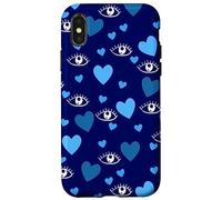 Carcasa para iPhone X/XS White Eye Lashes Turkish Blue Hearts Pattern