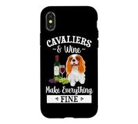 Carcasa para iPhone X/XS Wine Makes Everything Fine Cavalier King Charles Spaniel Dog