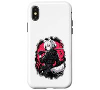Carcasa para iPhone X/XS Wolf Anime Girl Samurai Katana Rosa Negro Diseño Estético