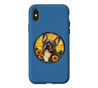 Carcasa para iPhone X/XS Womens Girls Floral Flowers Round Black French Bulldog Lover