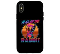 Carcasa para iPhone X/XS Year of The Rabbit Retro Vintage 80s Funny Bunny Lover