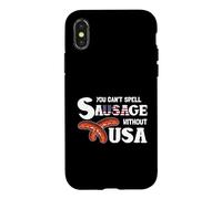 Carcasa para iPhone X/XS You Cant Spell Sausage Without USA 4th of July American Flag