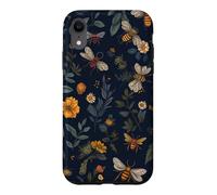 Carcasa para iPhone XR Abejas y Flores Silvestres en Azul Oscuro