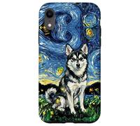 Carcasa para iPhone XR Alaskan Klee Kai Noche Estrellada Linda Obra de Arte Amante de los Perros