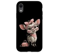 Carcasa para iPhone XR Baby Deer Kawaii Fawn Rosa Leopardo Gafas Retrato Animal
