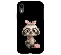 Carcasa para iPhone XR Baby Sloth Kawaii Jungle Pink Leopard Gafas Retrato Look
