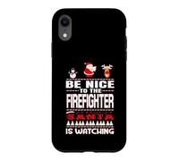 Carcasa para iPhone XR Be Nice To The Firefighter Santa Is Watching Funny Christmas