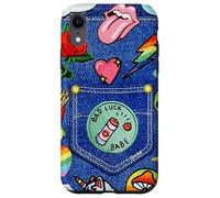 Carcasa para iPhone XR Blue Denim Patch Pattern Bad Luck Babe 90s Diseño estético