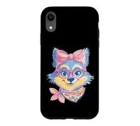 Carcasa para iPhone XR Blue Fox Retrato Animal Lover Graphic Pink Glasses Bow