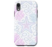 Carcasa para iPhone XR Blue Pink Starfish Shell Coral Ocean Life and Beach Pattern