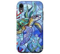 Carcasa para iPhone XR Blue Sea Turtle in Corals Mosaic Art Ocean Theme