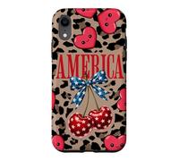 Carcasa para iPhone XR Brown Cheetah America Girls con Estampado de Leopardo, Cereza y Lazo