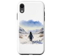 Carcasa para iPhone XR BUT Why? Penguin Wandering Off Mountains Watercolor (White)