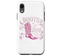 Carcasa para iPhone XR Camiseta Negra con Botas Y Brillos De Vaquera Rodeo Texana