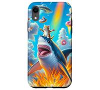 Carcasa para iPhone XR Cat Kitty Montando Fuego Respirando Tiburón Arco Iris Laser