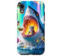 Carcasa para iPhone XR Cat Kitty Montando Fuego Respirando Tiburón Arco Iris Laser