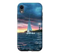 Carcasa para iPhone XR Coastal Lighthouse Sailboat Ocean Sunset Scenic Artwork