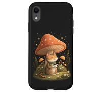 Carcasa para iPhone XR Cozy Cat Drink Café Champiñón Lindo Cottagecore Estética