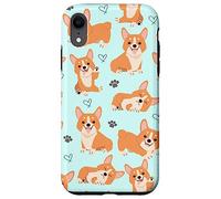 Carcasa para iPhone XR Cute Corgi Dog with Paws Lover in Aqua Turquoise Pattern