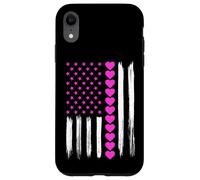 Carcasa para iPhone XR Día de San Valentín Corazones Rosa Bandera Americana Amante Patriótico