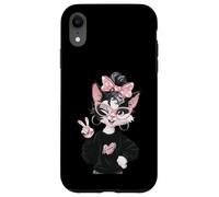 Carcasa para iPhone XR Diseño de Gafas Rosas con diseño de gatita Kawaii, guiñando un Ojo de la Paz