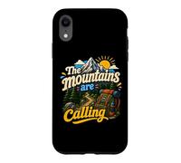 Carcasa para iPhone XR Divertida Mochila de Senderismo The Mountains Are Calling Pines Trees