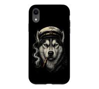 Carcasa para iPhone XR Divertida Pipa de Fumar para Perros Husky, Nautical Captain Dog Aver