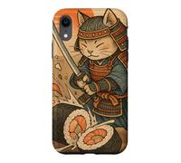 Carcasa para iPhone XR Divertido Sushi Samurai Cat Dojo Puesta de Sol Ukiyo-e Manga Kanji Art