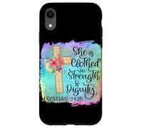 Carcasa para iPhone XR Ella está Vestida de Fuerza y dignidad Escritura Cristiana