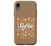 Carcasa para iPhone XR Escritura Cursiva Blanca Nombre Personalizado Flor de Primavera Sofía