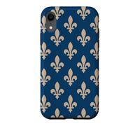 Carcasa para iPhone XR Flor de lis, símbolo Real francés, Beige sobre Azul Marino
