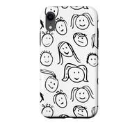 Carcasa para iPhone XR Funny Artsy Linocut Kids Faces, Lindo Sonriendo riendo