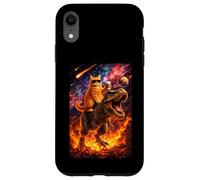 Carcasa para iPhone XR Funny Coffee Orange Cat Riding T-Rex in Cosmic Galaxy UFO