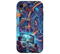 Carcasa para iPhone XR Futurista Cyberpunk PC Gamer y Retro Pixel Art RPG Fantasía